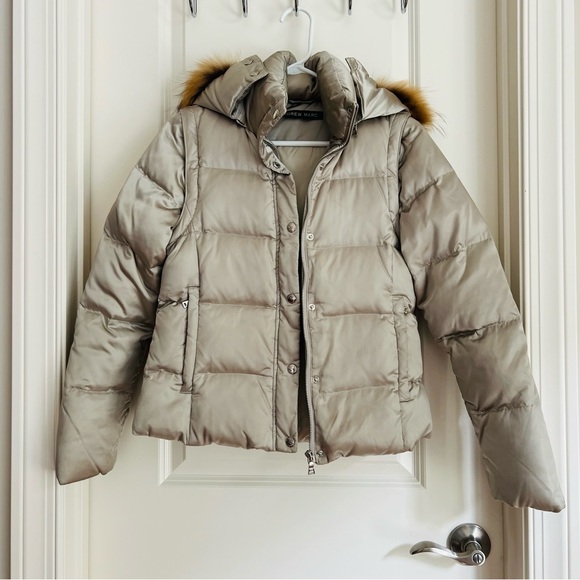 Andrew Marc Goose Down and Raccoon fur trim hood jacket coat womens size xs gold - Picture 1 of 8
